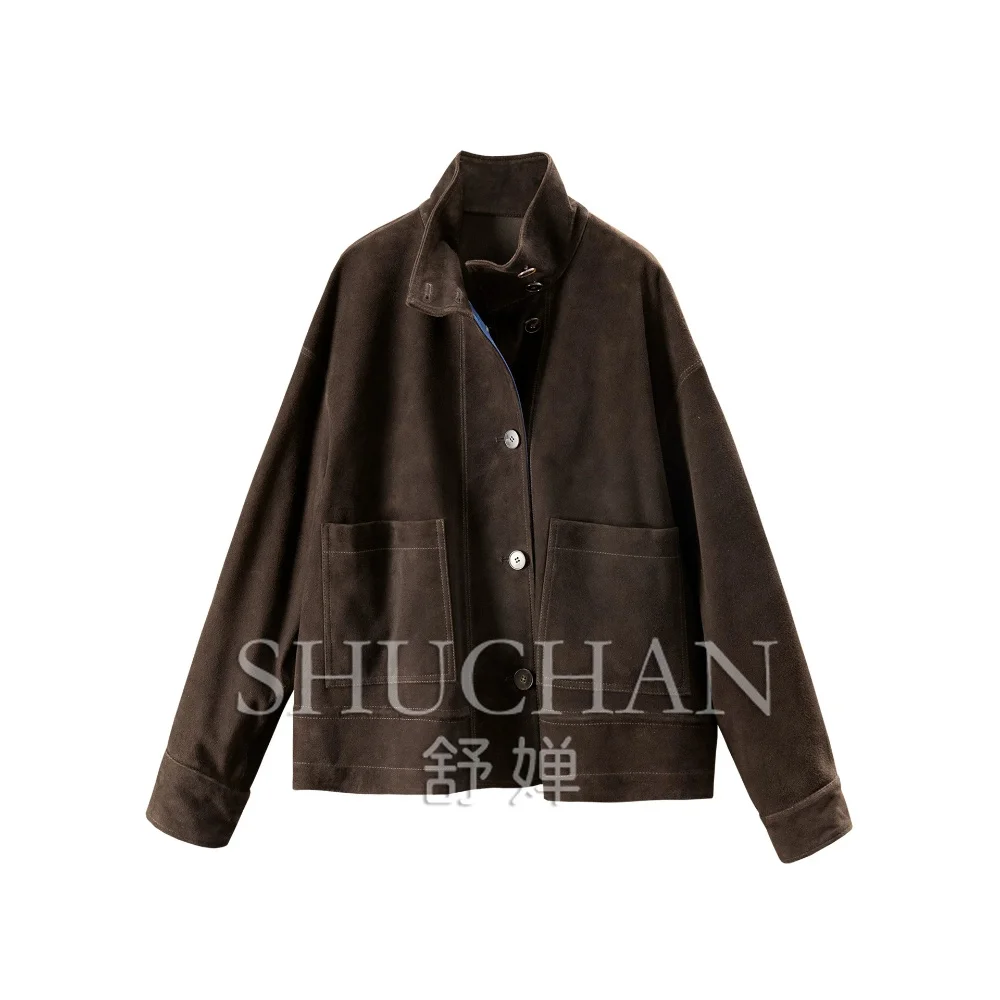 High-end Retro Italian Soft Anti-velvet Cashmere Tooling Jacket Women F189 genuine leather jacket women