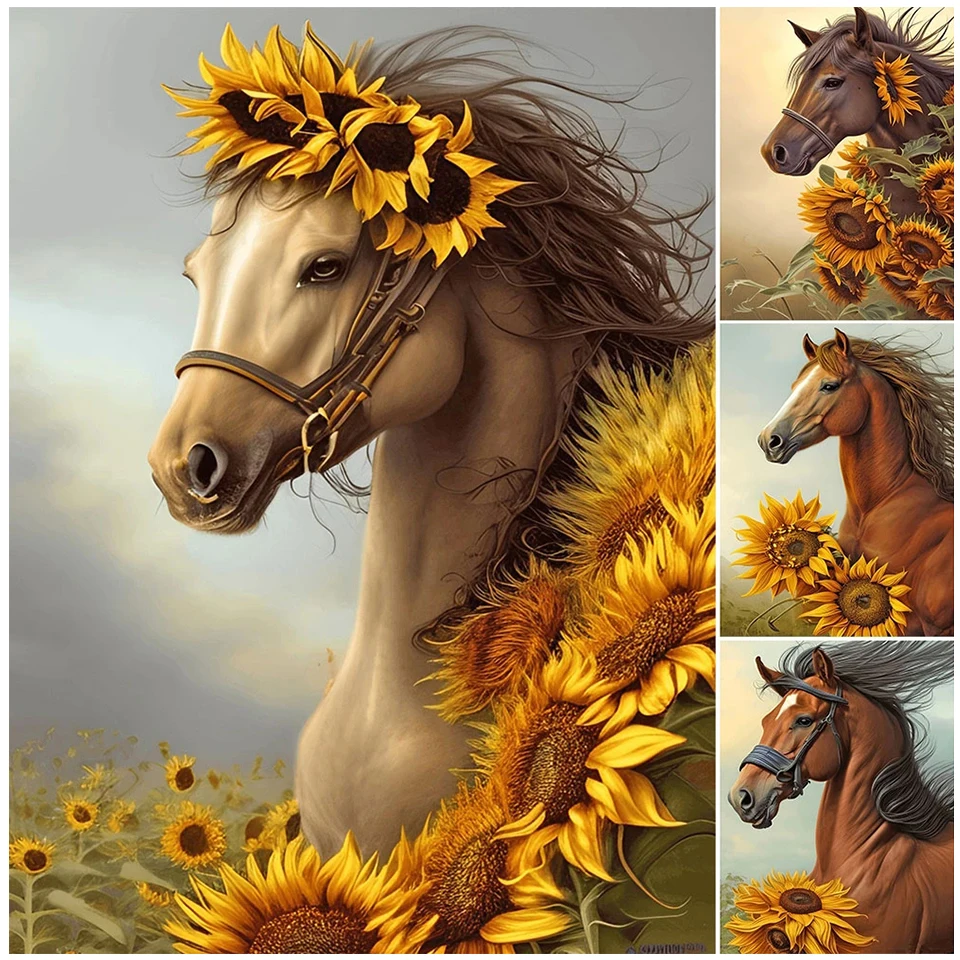 Sunflower Horse Diy Diamond Painting New 2023 Animal Full Diamond Mosaic Embroidery Cross Stitch Home Decor drop shipping