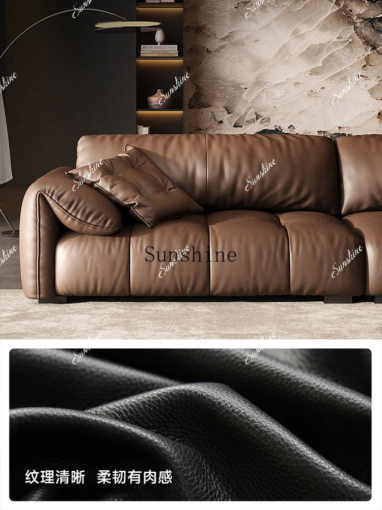 Italian minimalist leather sofa large flat module light luxury, small apartmentP