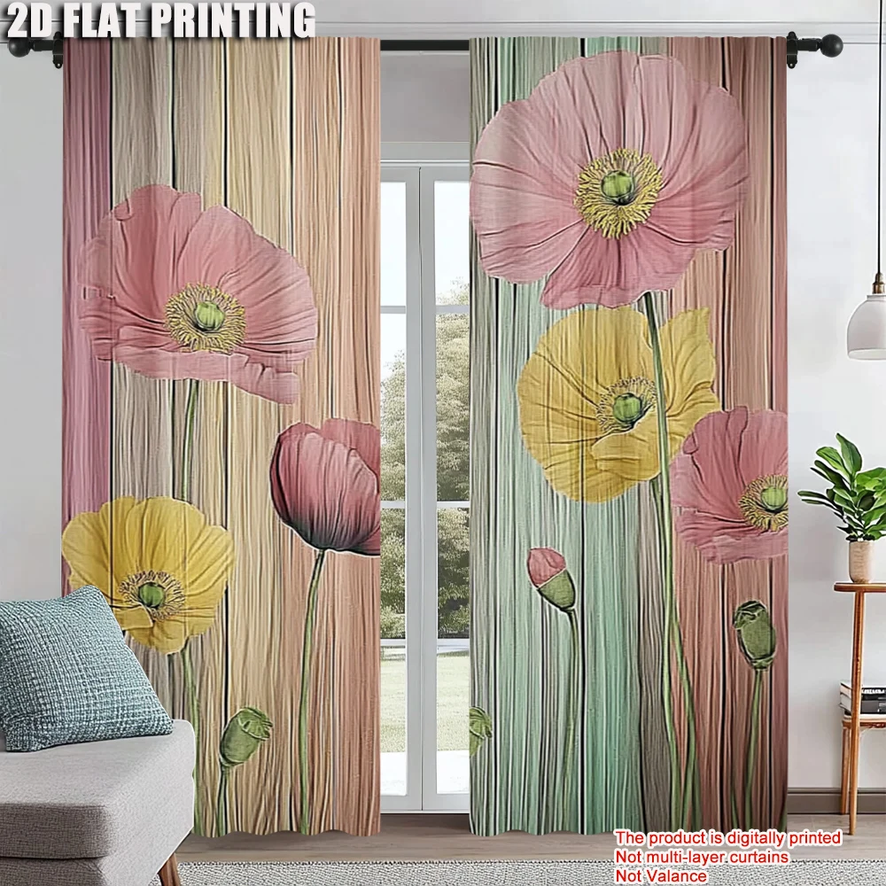

2Pcs Stunning Lotus Flower Pattern Curtains For Home Decoration Rod Pocket Window Drapes For Bedroom Office Kitchen Living Room