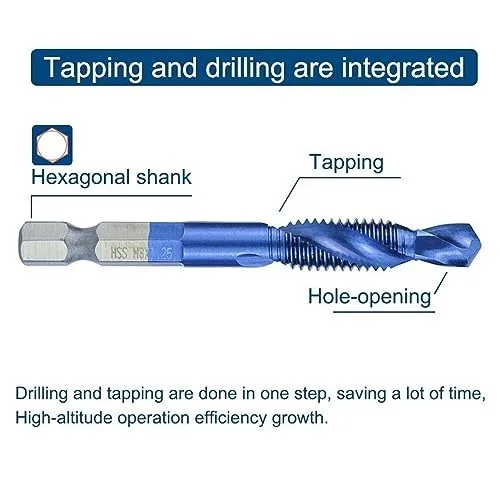 6Pcs Hex Shank Titanium Plated HSS Screw Thread Metric Tap Drill Bits Screw Machine Compound Tap M3 M4 M5 M6 M8 M10 Hand Tools