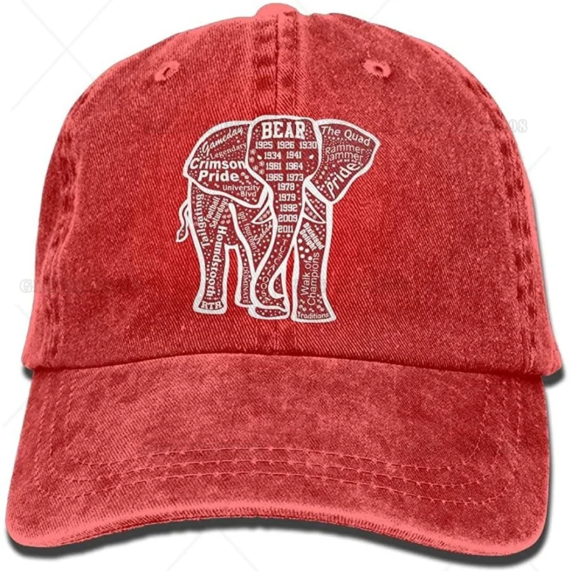 Unique Alabama Red Elephant Denim Hat Unisex Vintage Cotton Snapback Caps Men Baseball Cap Hats Sports Cap