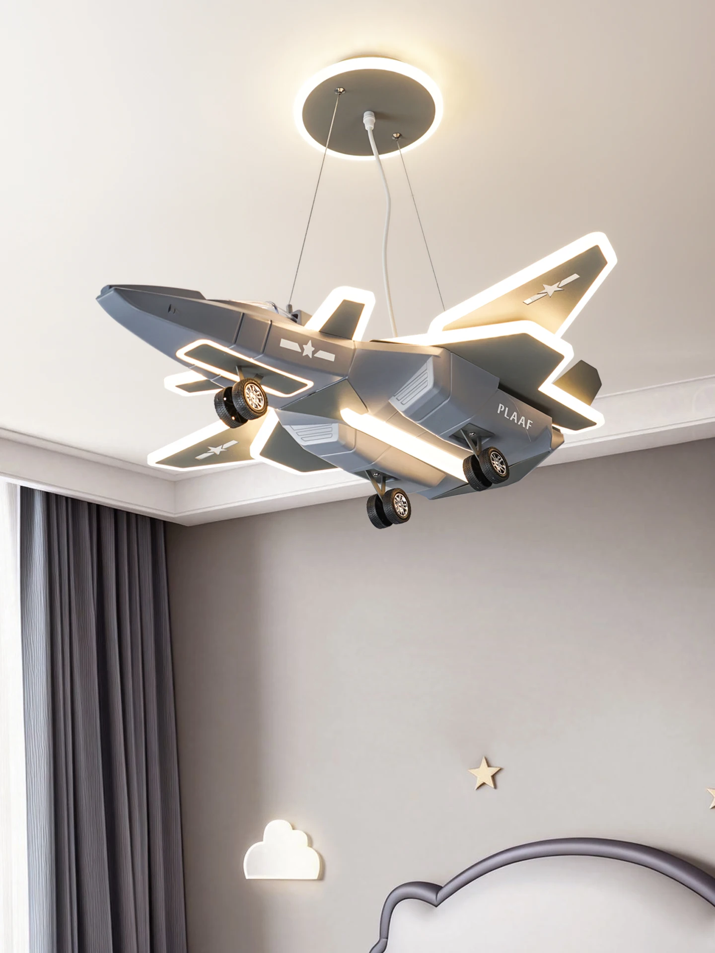 2026 New Kids Ceiling Fan Light, Fighter Jet Airplane Fan Lamp for Boys Bedroom Study, Children Room Light with Fan