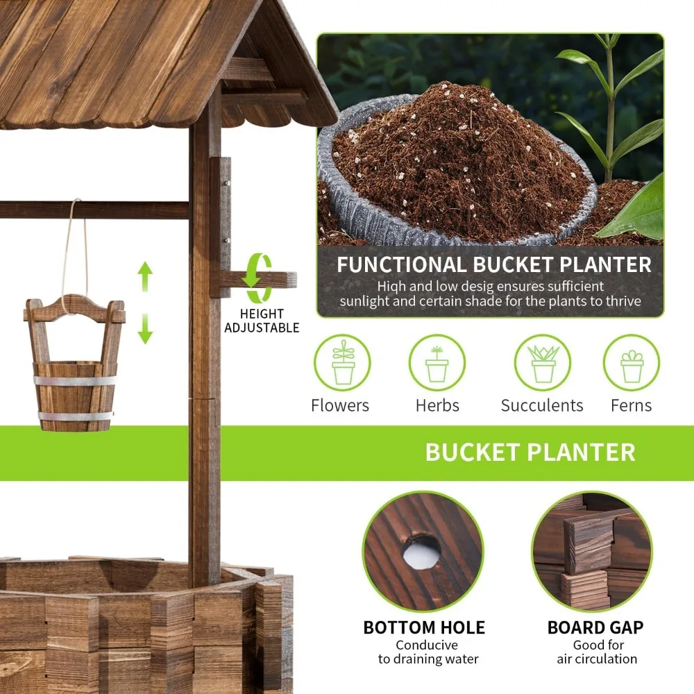 กระถางต้นไม้ทรงบ่อน้ำไม้แบบอัพเกรด, ของตกแต่งสวนกลางแจ้งสไตล์เรียบง่าย, ถังแขวน, ของตกแต่งสวนและลานบ้าน