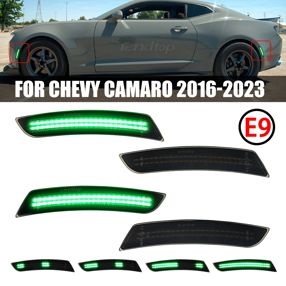 4pcs LED Flashing Side Marker Lights Mirror Turn Signal Lamp Indicator Front Rear Bumper Lights  for Chevy Camaro 2016-2023