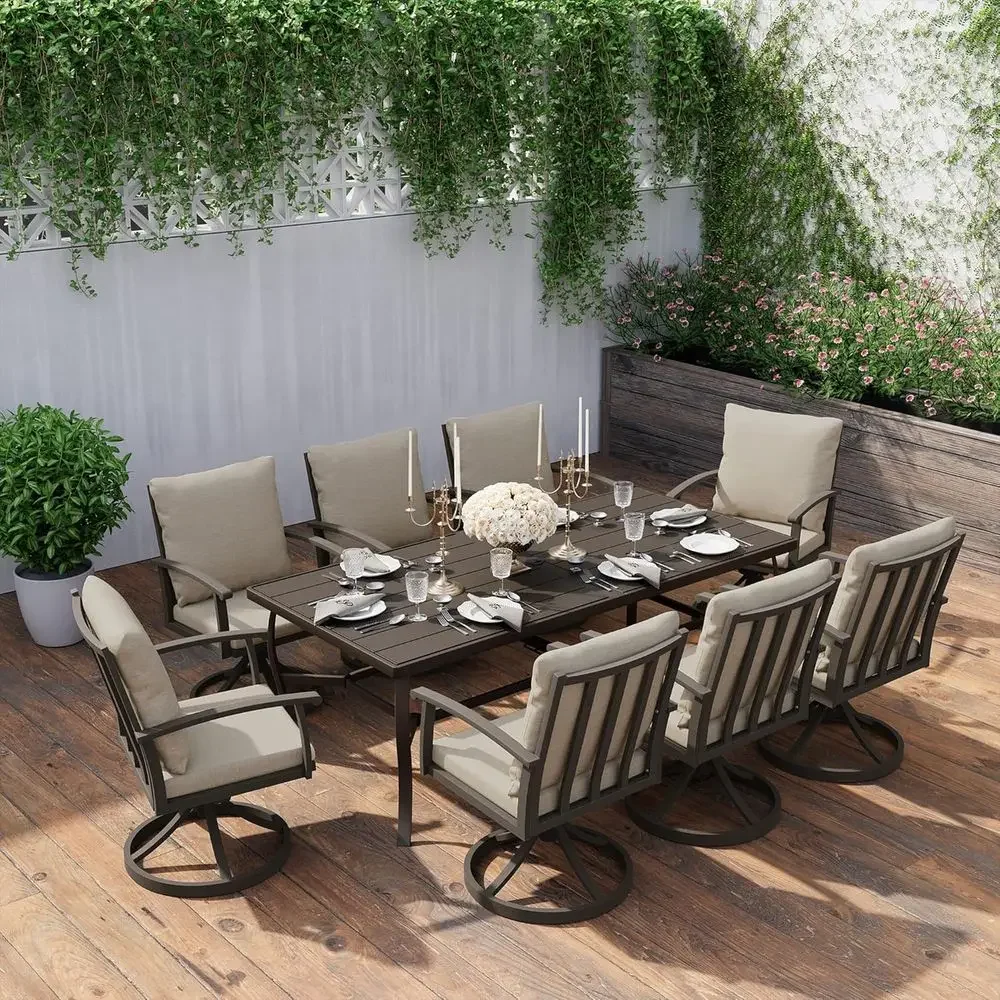 

9 Piece Patio Dining Set, Outdoor Swivel Dining Chairs and Dining Table, Outdoor Dining Set or 8, Patio Dining urniture with Was