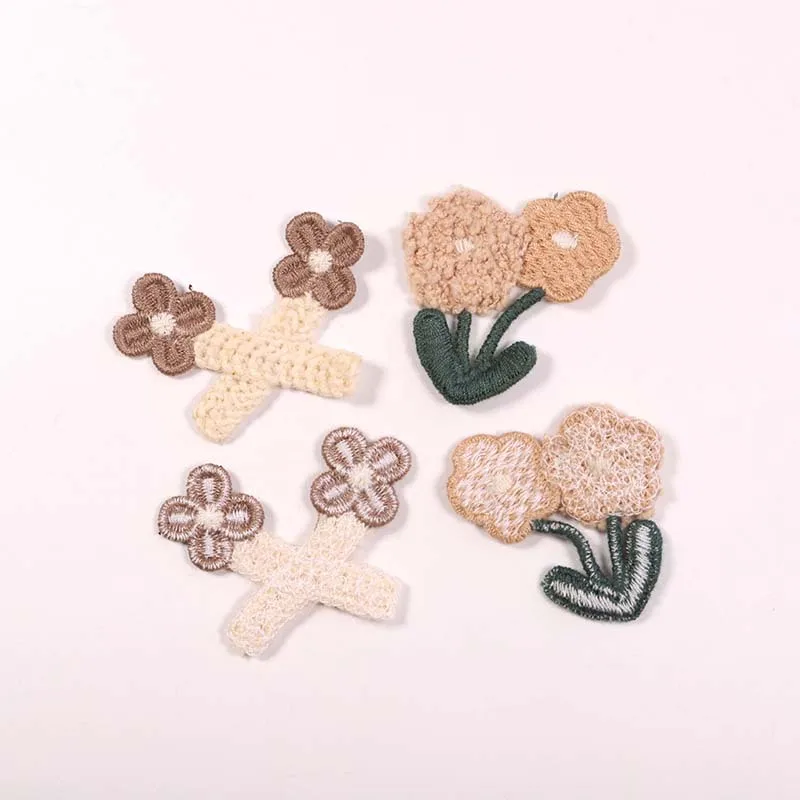 10PCS Of New Clothes Hairpin Decorative Embroidery Flower Patch Fashion Creative Leaf Wool Double Flower Stickers