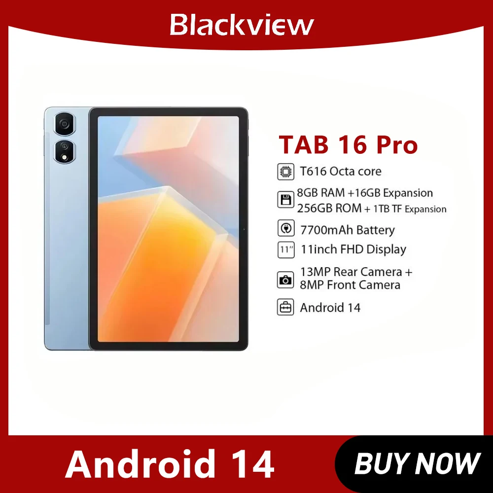 Blackview 4G Tablet PC Tab 16 Pro Android 14,11'' FHD+ Display T616 Octa Core 24GB(8+16) RAM 256GB ROM 7700mAh Tablets