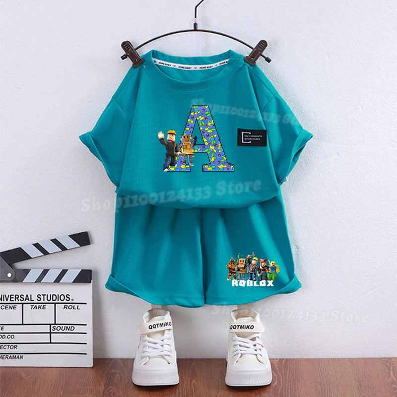 

Robe Loxe, спортивная одежда, милые игровые буквы A-Z, аниме-принт, детская тонкая вафельная летняя футболка для мальчиков, шорты, брюки, кавайный комплект праздничной одежды