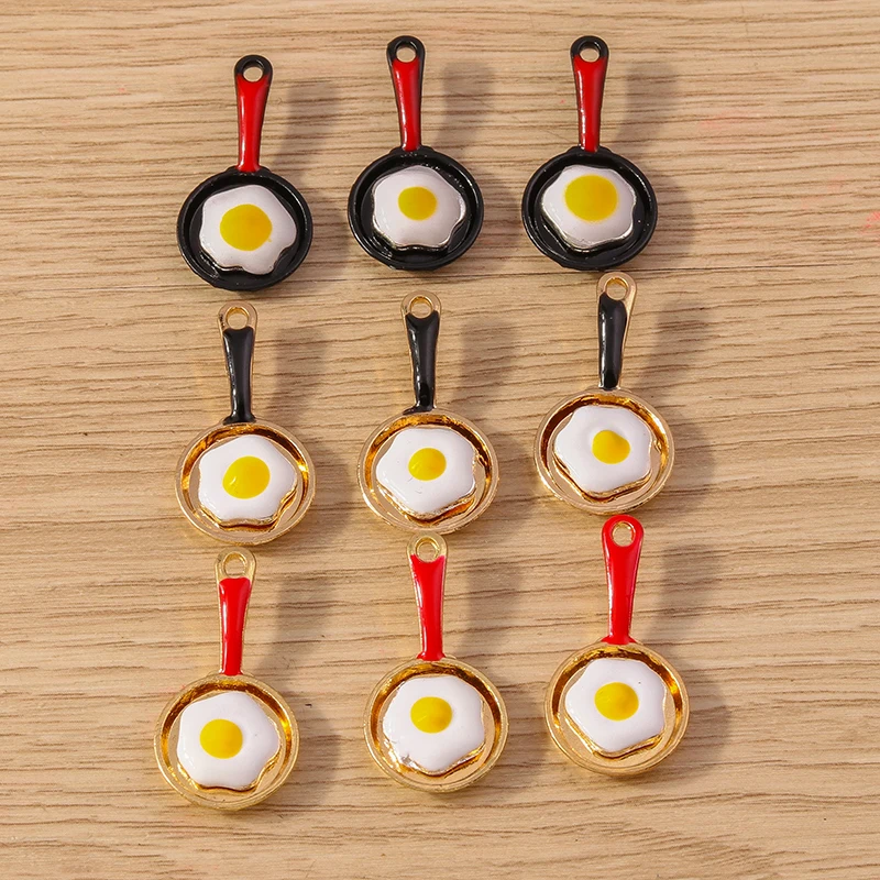 Tusember 10 Stück Niedliche Emaille-Cartoon-Brat-Ei-Spatel-Anhänger für DIY Schmuckherstellung Ohrringe Armband Handgemachtes Basteln – Detail 8