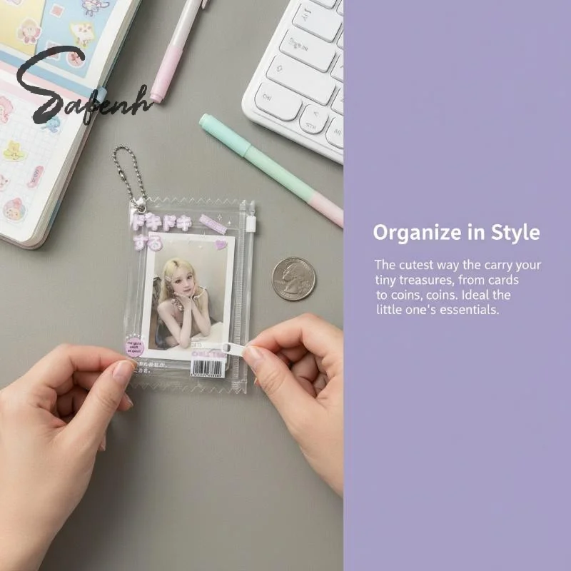 Photocard Holder Clear PVC Idol Accessory Cute Candy Wrapper Zipper Pouch Ball Chain Card Storage Transparent Kpop Photo
