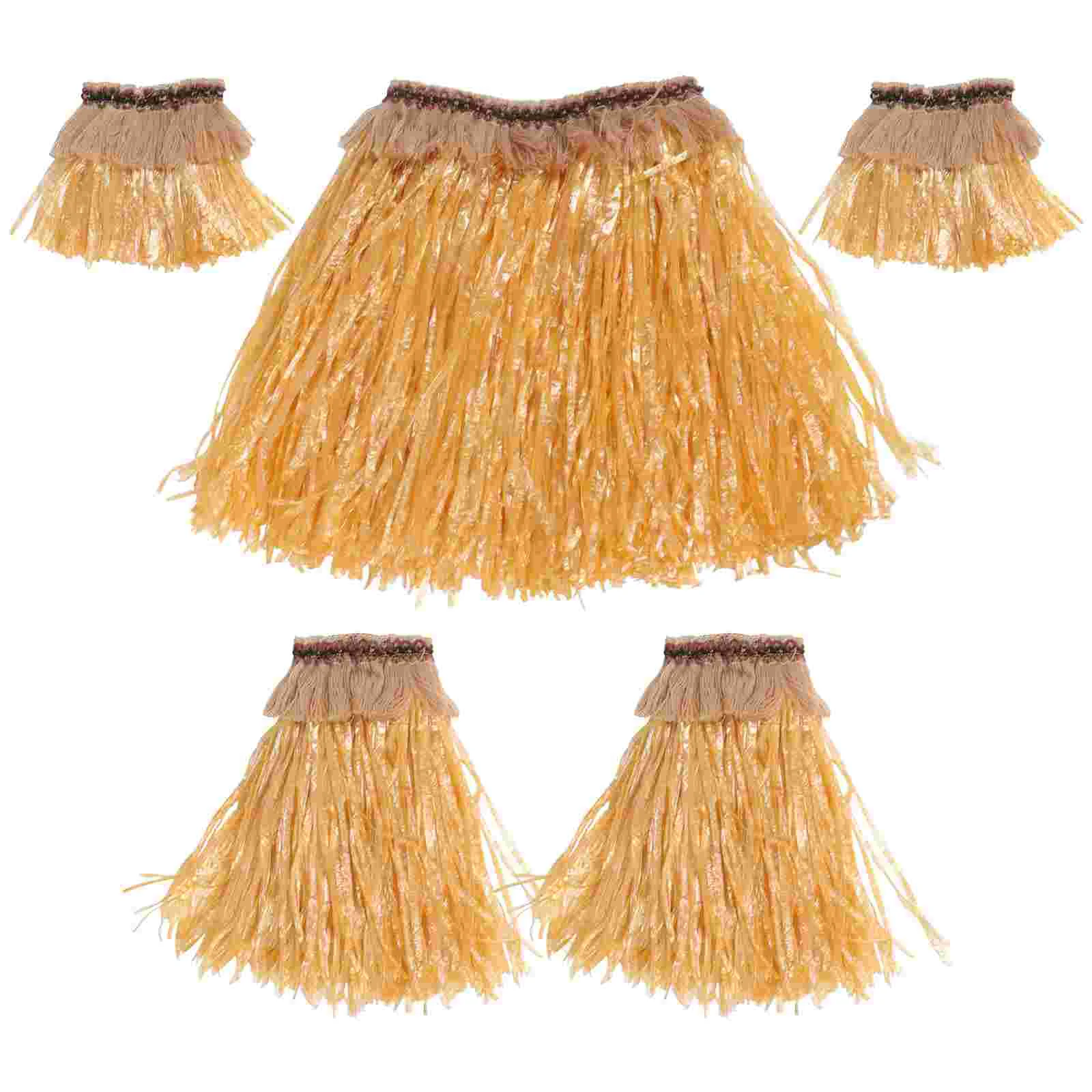 Set di gonne hawaiane in erba fantasia da 5 pezzi, fasce per braccia e gambe, costume elastico, accessorio per feste (colore della paglia)