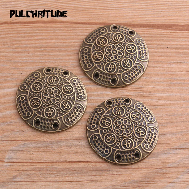 2pcs 37mm Two Color Flower Round Charms Connector Jewelry Making DIY Handmade Craft DIY