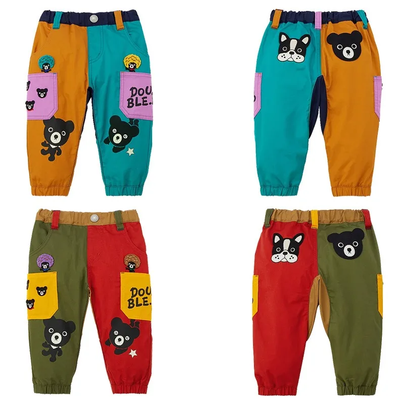 

Autumn Japanese Children's Pants Cute Black Bear Color Blocked Kids Trousers Baby Boy Clothes Casual Pant Boys Trouser