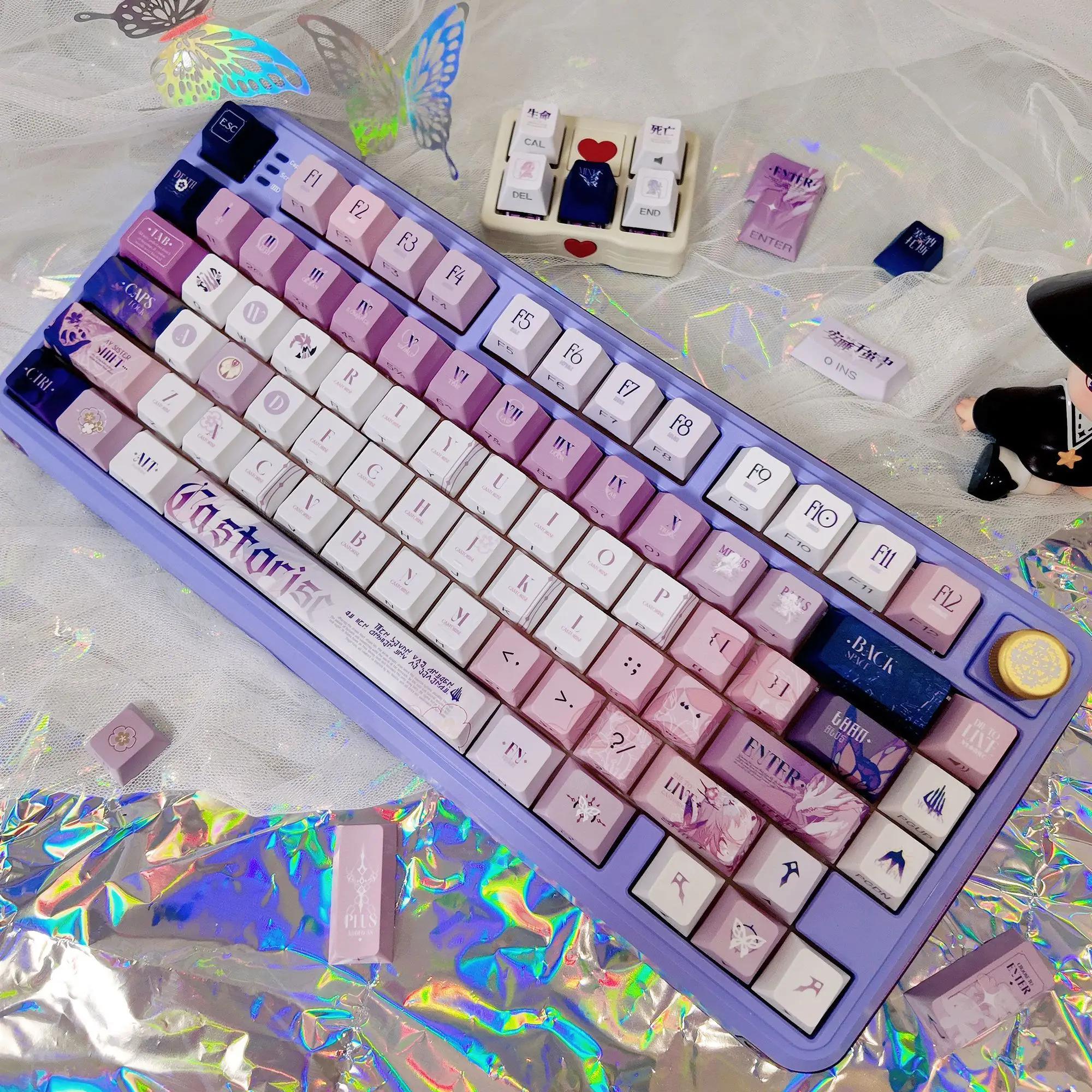 ستار السكك الحديدية موضوع الخروع كيكابس ثنائي الأبعاد 120 مفتاح لعبة الأصلي PBT خمسة جوانب التسامي لوحة المفاتيح الميكانيكية كيكابس