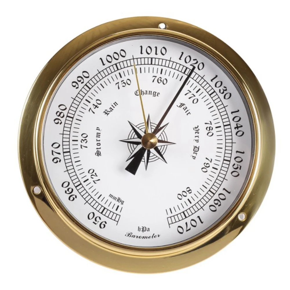 Estación Meteorológica con caja de latón, barómetro, higrómetro de temperatura, reloj y reloj Tid, 4 piezas, 115Mm