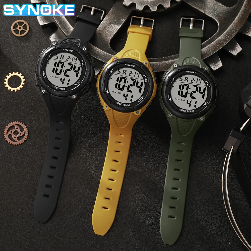 SYNOKE Watch Waterproof Shock Resistant Outdoor Sports Multifunctional Large Screen Display Luminous LED Digital Watch For Men