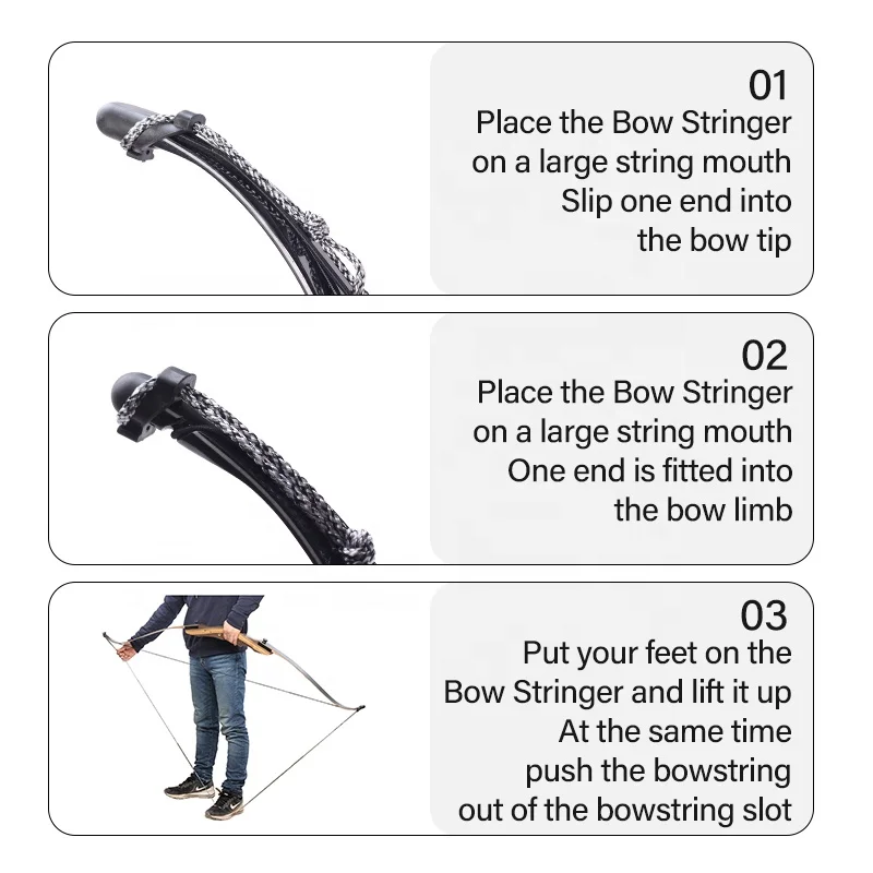 Archery Bow Stringer Traditional Recurve Longbow Limbsaver Tip Nylon Replaceable Install Bowstring Portable Tool Equipment