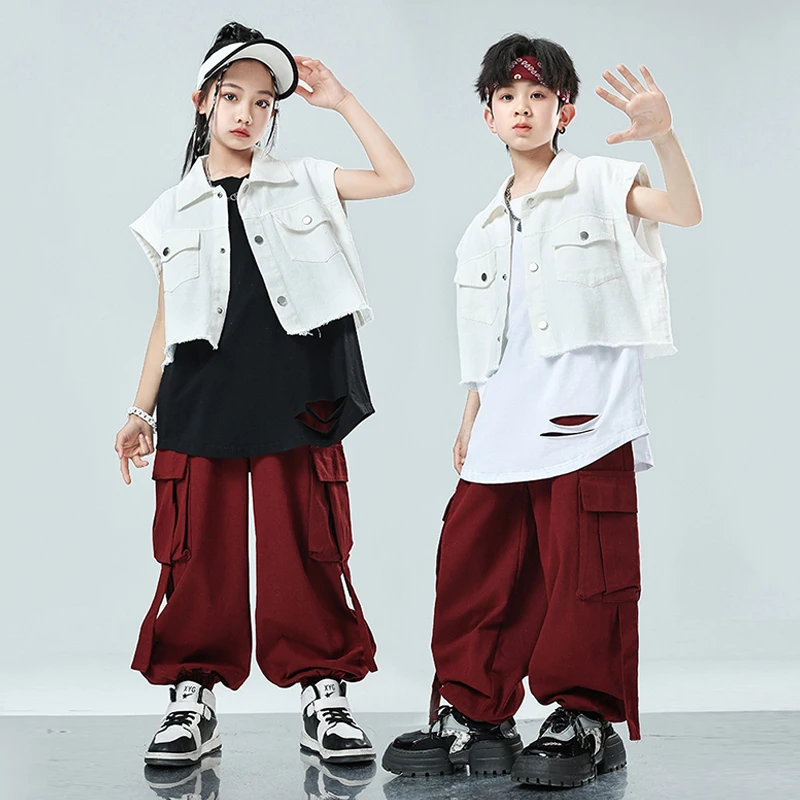 재즈 의상 소녀 성능 정장 여름 힙합 탑 셔플 바지 무대 착용 소년 스트리트 댄스 의류 멋진 streetwear 3481