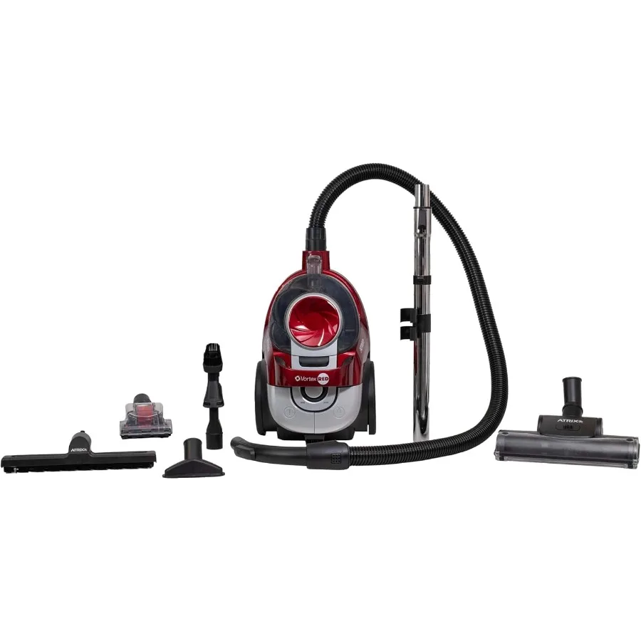 Vortex Red Bagless HEPA Canister Vacuum for Home Use with Red Color and Advanced Filtration System