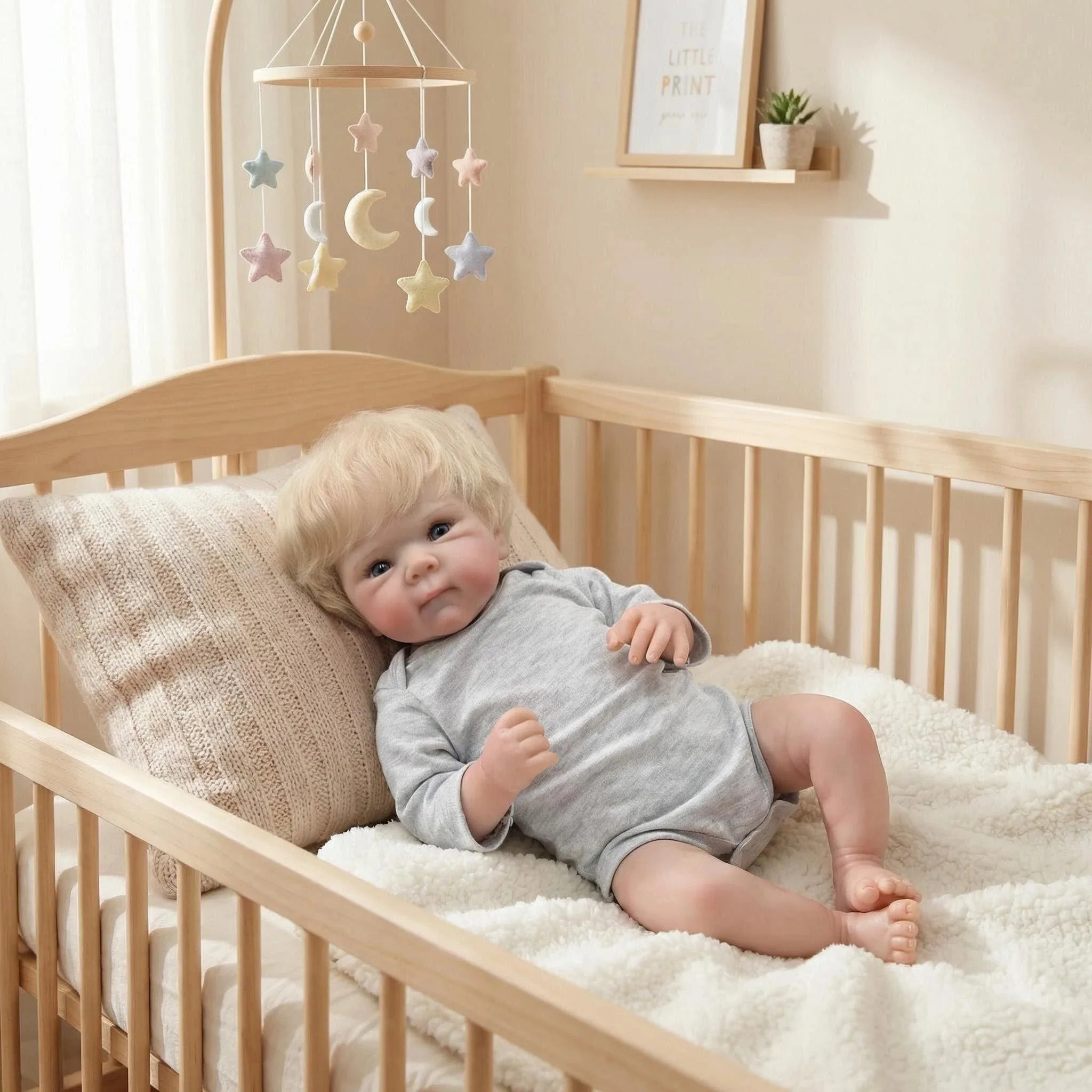 18inch Reborn Baby Doll Newborn Baby Doll Lifelike Real Soft Touch with Hand-root Hair High Quality Handmade Art Doll