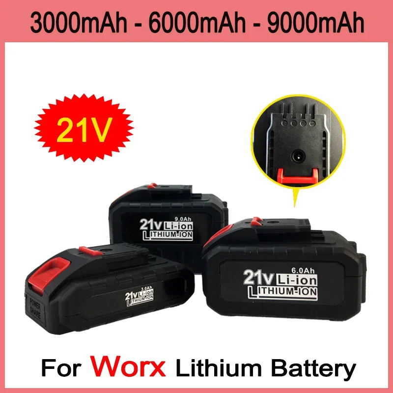 

21V 3000/6000/9000mAh Lithium Battery for Worx Electric Power Tool Pruning Saw Drill Percussion WA3551 WA3553 WA3641 WG629E