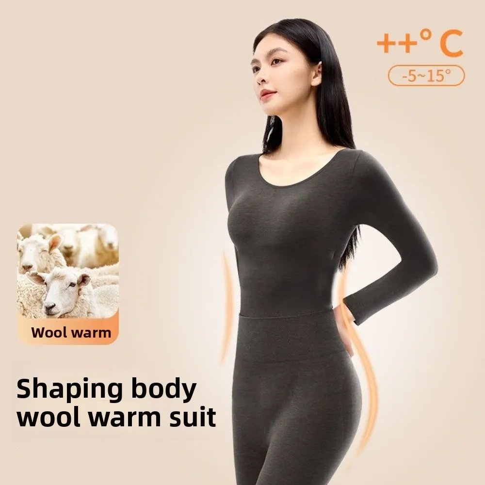Tops Pants Women Thermal Underwear Round Neck Bottoming Shirt Thermal Clothes Set Lingerie Winter Warmth Long Underwear