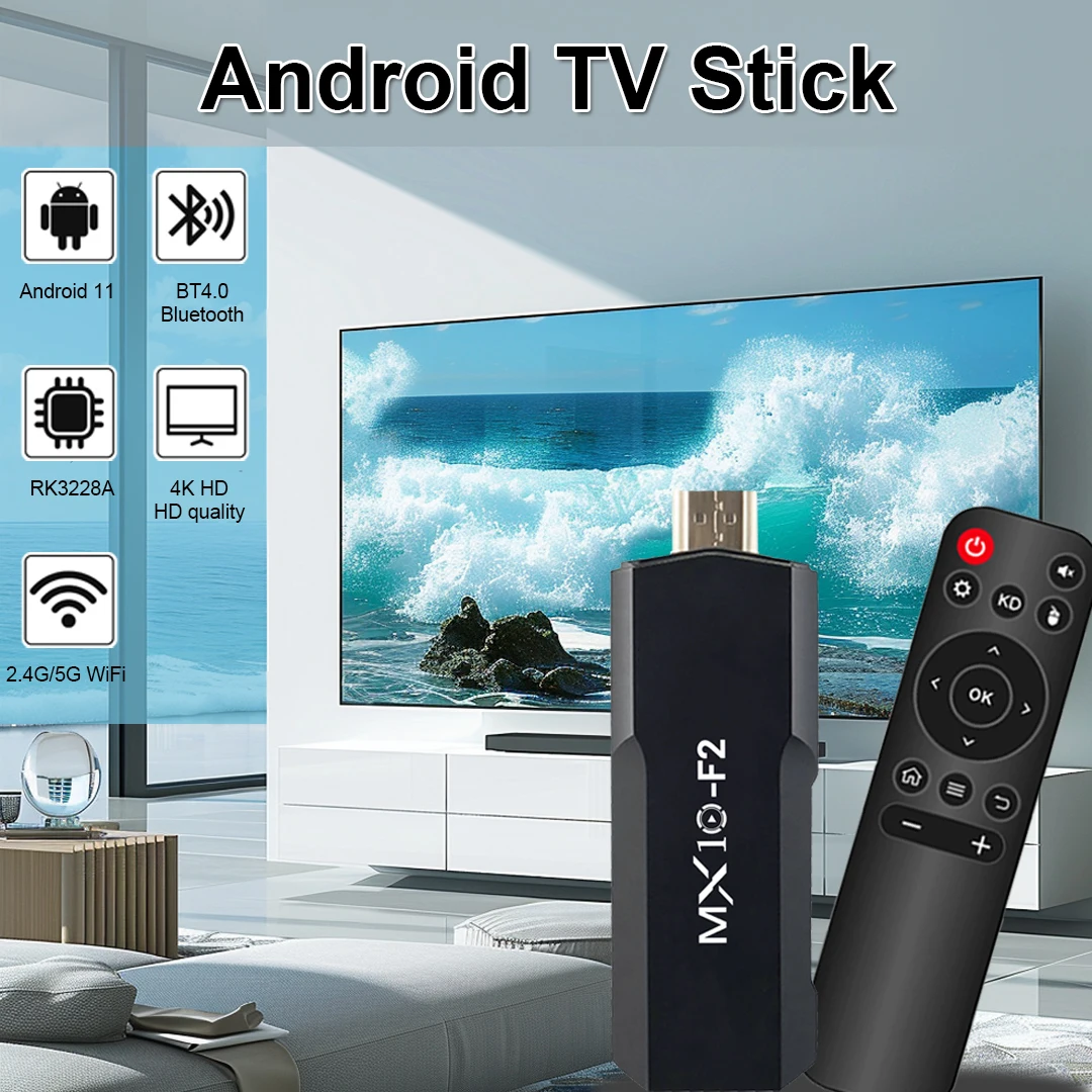 Smart TV Stick MX10 F2 Allwinner RK3228A WiFi 2.4G/5G BT4.0 ARM Mali-400 MP2 Android TV Stick Android 13