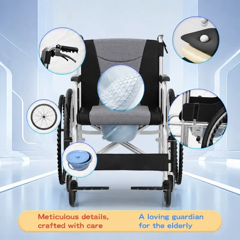 Classic Folding Lightweight Wheelchair with Toilet for Elderly Household Assistance Multi-functional Travel Mobility Scooter