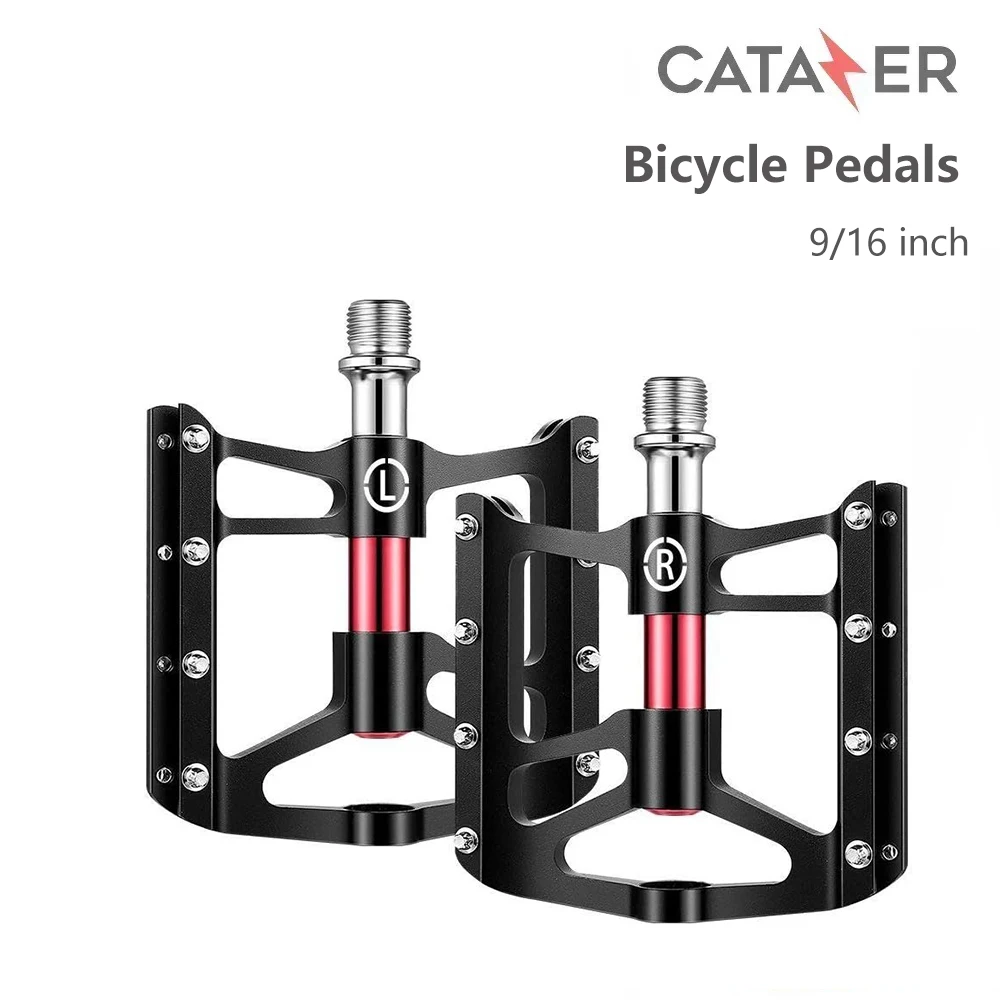 CATAZER Bicycle Pedals 3 Bearings Mountain Bike Pedals Platform Black/Silver Bicycle Flat Aluminum Alloy Pedals 9/16 Inch 1 pair