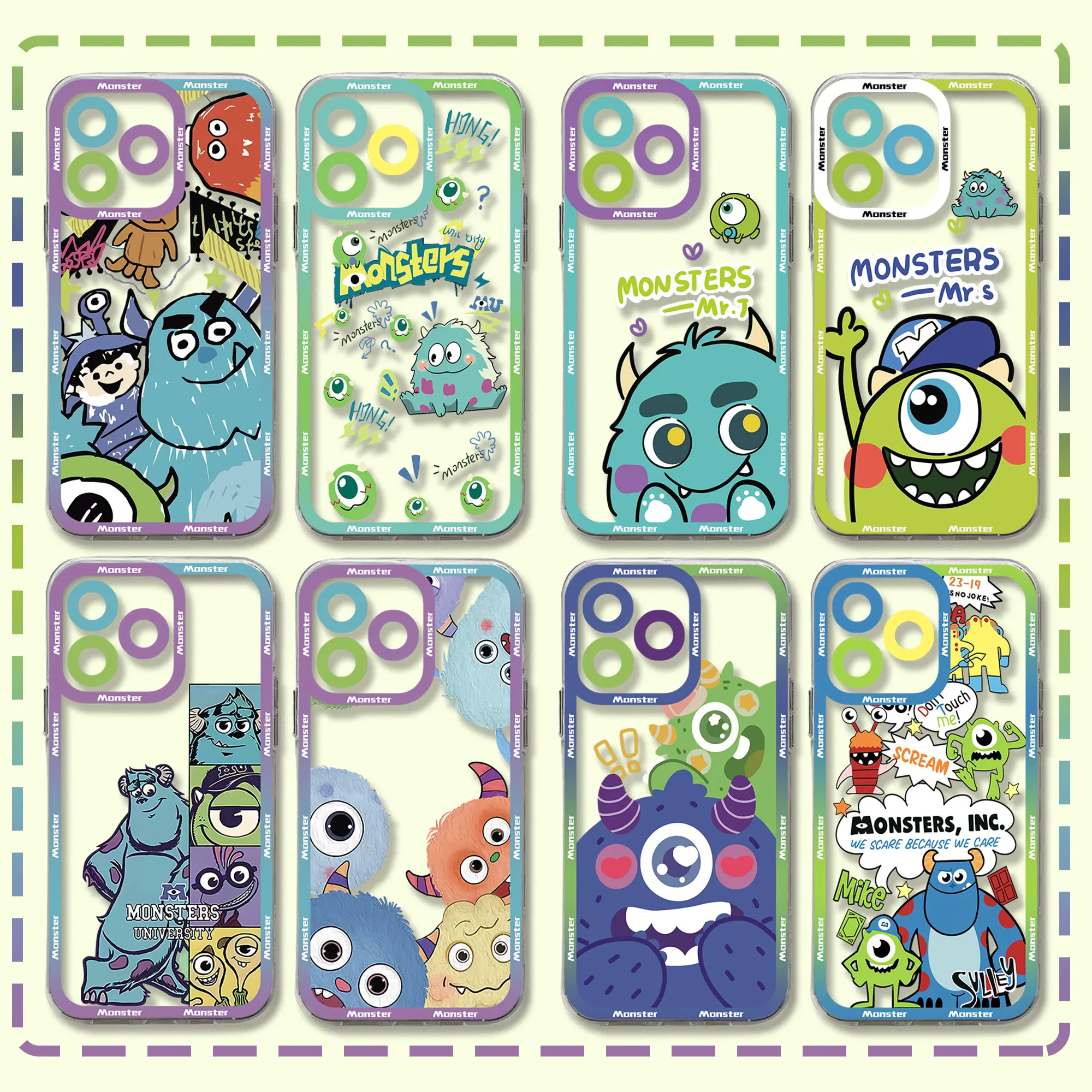 M-monsters Inc University Disney Phone Case For iPhone 15 14 13 12 11 Mini Pro Max X XR XSMax 6S 7 8 Plus SE20 Transparent Cover