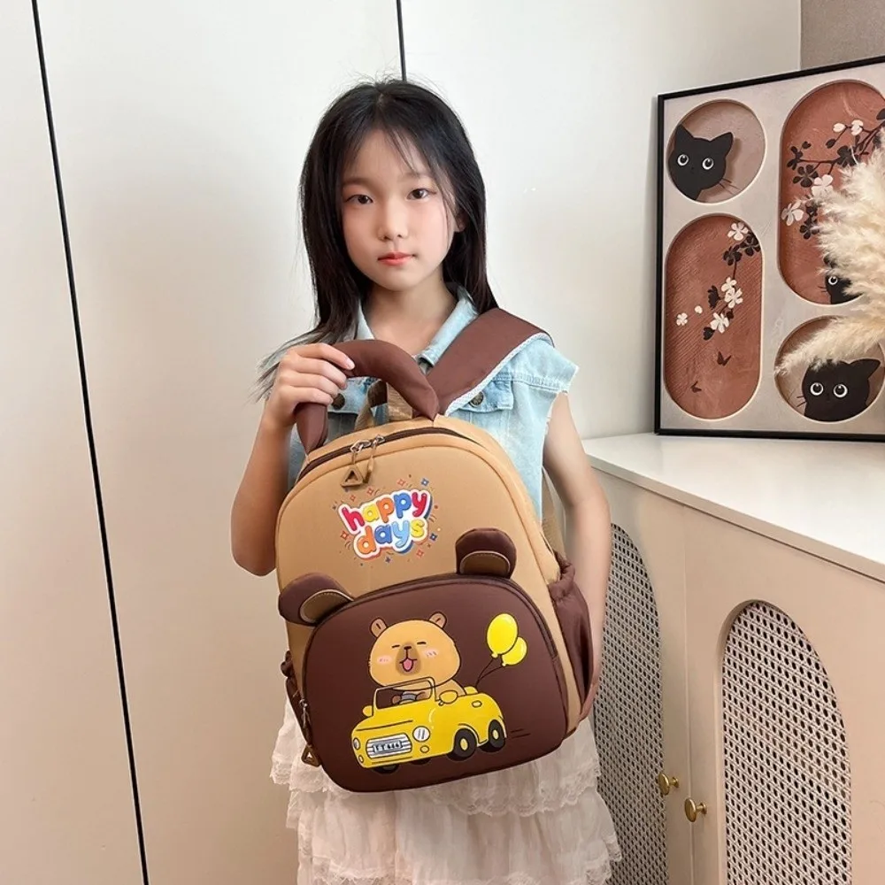 حقيبة أطفال لطيفة كارتونية كابيبارا حقيبة ظهر ذات سعة كبيرة من النايلون كابيبارا حقيبة مدرسية خفيفة الوزن متعددة الجيوب حقيبة ظهر لرياض الأطفال #3