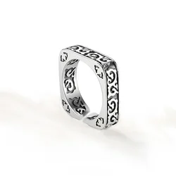 New Arrival Vintage Auspicious Clouds Square Design Thai Silver Men Finger Ring Jewelry For Man Birthday Gifts No Fade