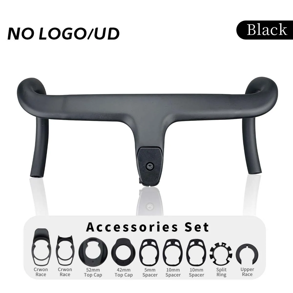 TMAEX carbon fiber bicycle road handlebar, 28.6mm, no logo, black, one-piece molding