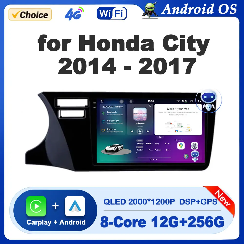 Sistema operativo Android 9 pollici LHD per Honda City 2014 - 2017 Lettore radio multimediale per auto GPS Navi DSP Stereo BT Wireless Carplay