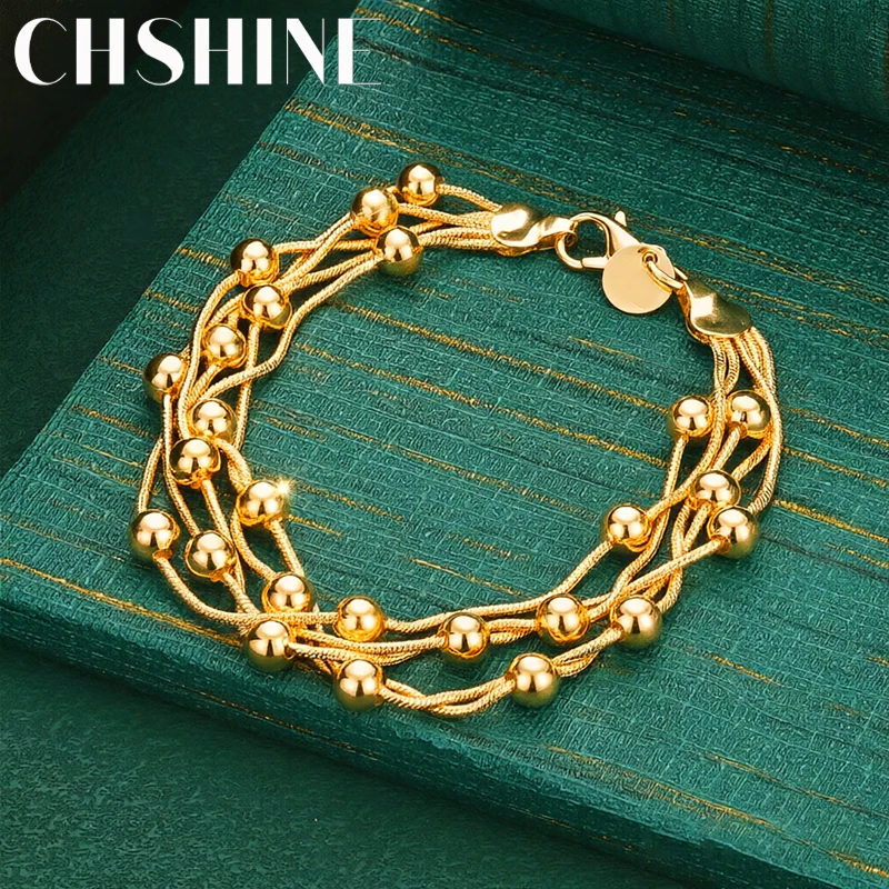 925 Sterling Silber 18K Gold Fünf-Schlangen-Ketten-Perlen-Armband für Damen Hochzeit Party Mode Klassischer Schmuck