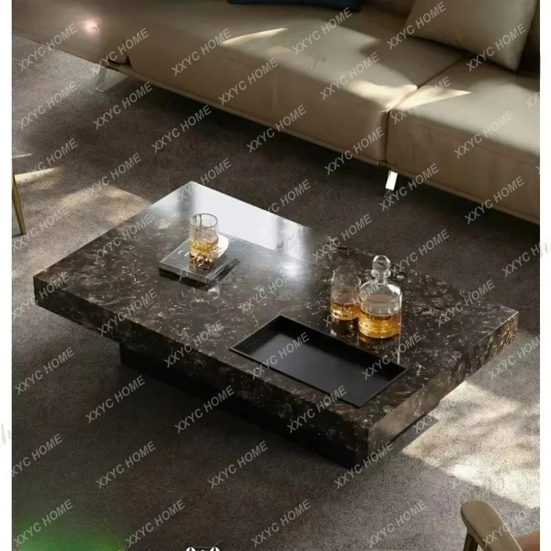 XX imported luxury stone coffee table living room light luxury high-end marble platinum diamond tea table