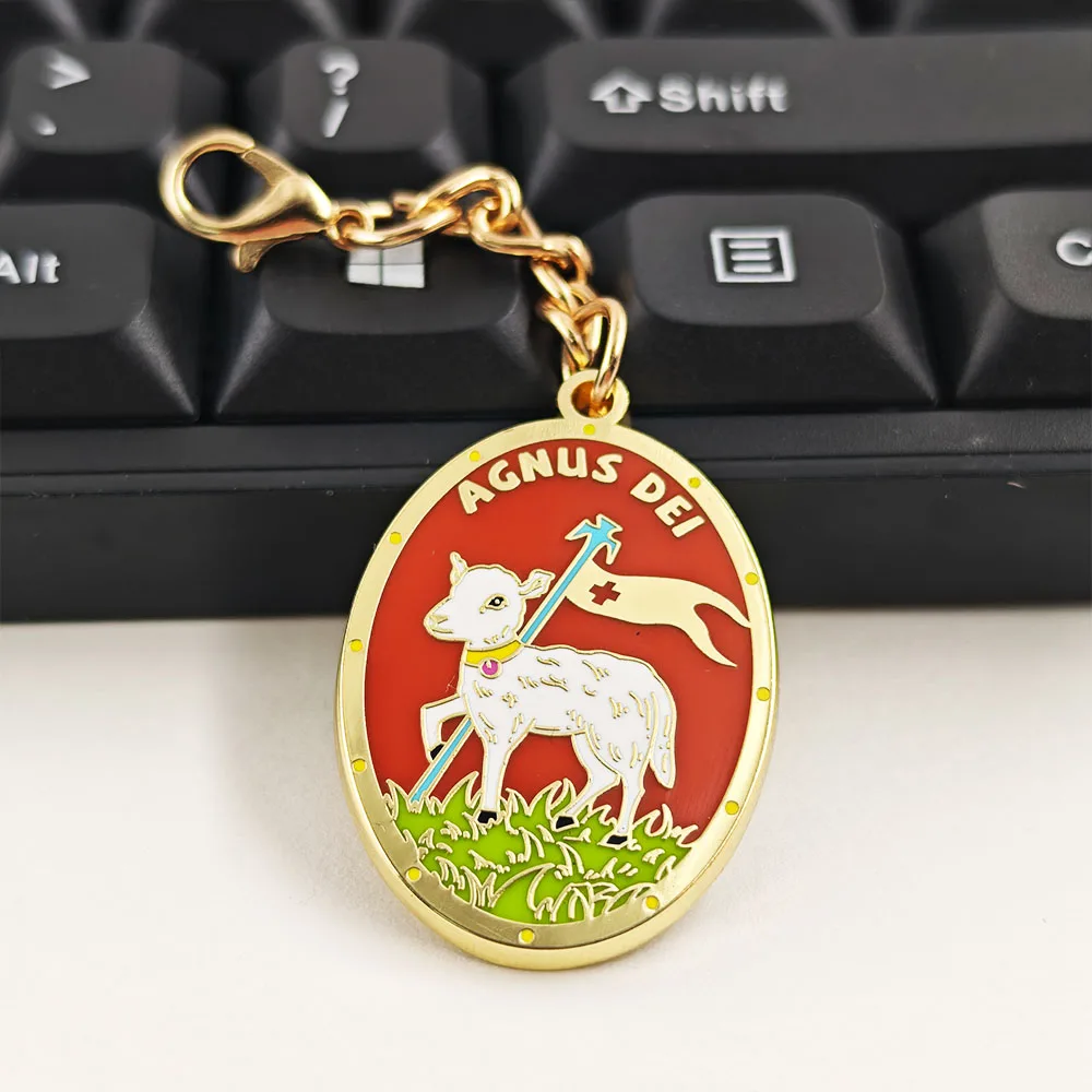 Agnus Dei Metal Keychain Lamb of God Enamel Keyring Catholic Christian Religious Talisman Car Key Chains Pendant Bag Charms Gift