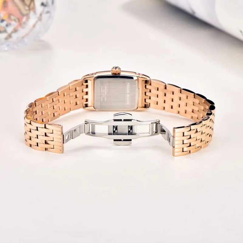 PAGANI DESIGN Women Quartz Watch Square Case Diamond Encrusted Bezel Stainless Steel Waterproof European American Style Wristwat