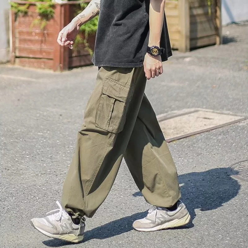 Cargo Pants Men Fashion Baggy Daily Spring Autumn Solid Color Multi Pockets Streetwear Stylish American Style Male Handsome Chic