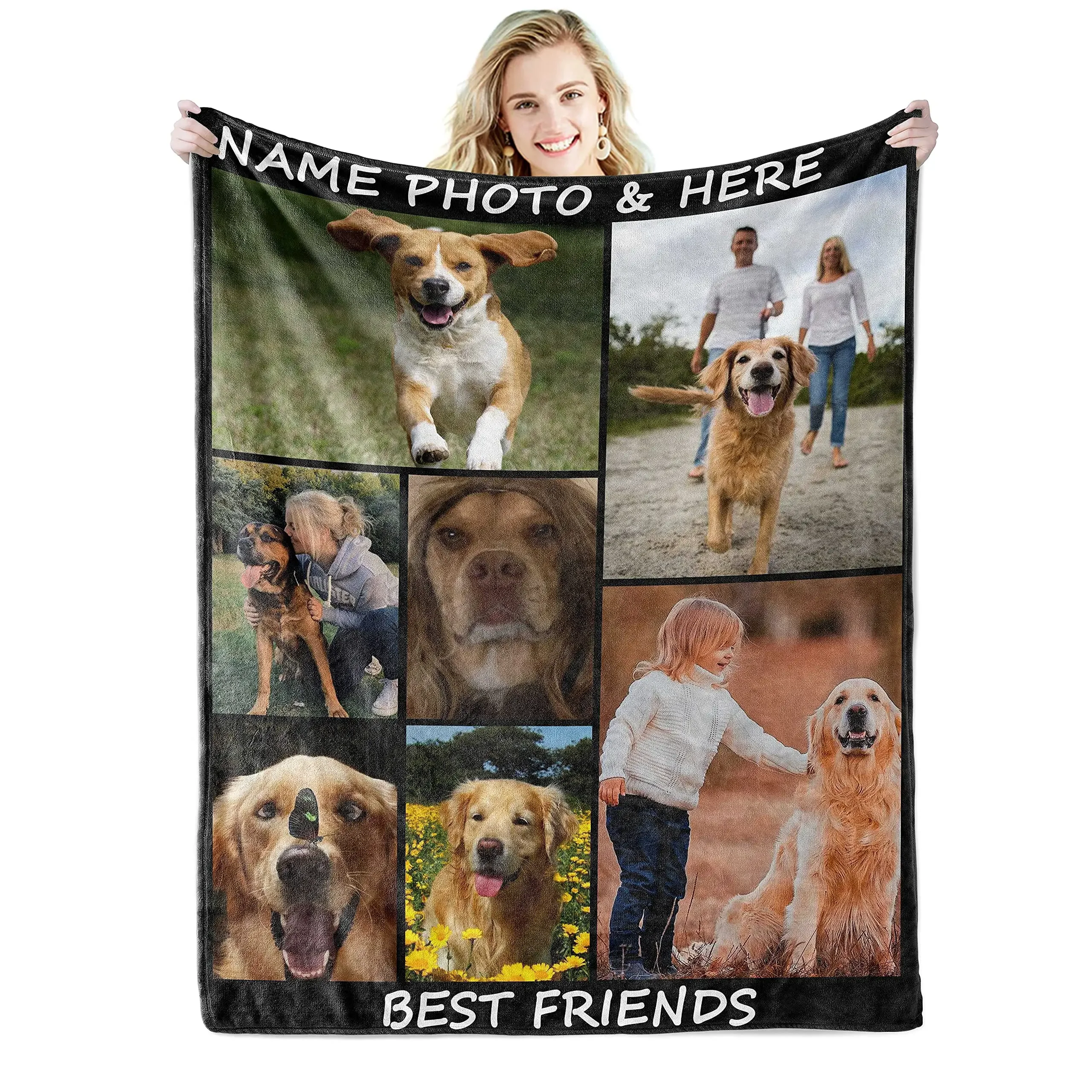 

Custom Blanket with Words Picture Collage Customized Blankets, Birthday Souvenir Gifts Personalized Throw Blanket for Father Mom