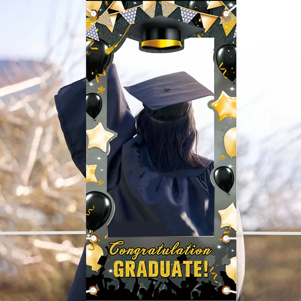 90x180cm Black Gold Graduation Photo Frame Booth The Door Curtain Props Bachelor Cap Celebrating Graduation Decoration Supplies