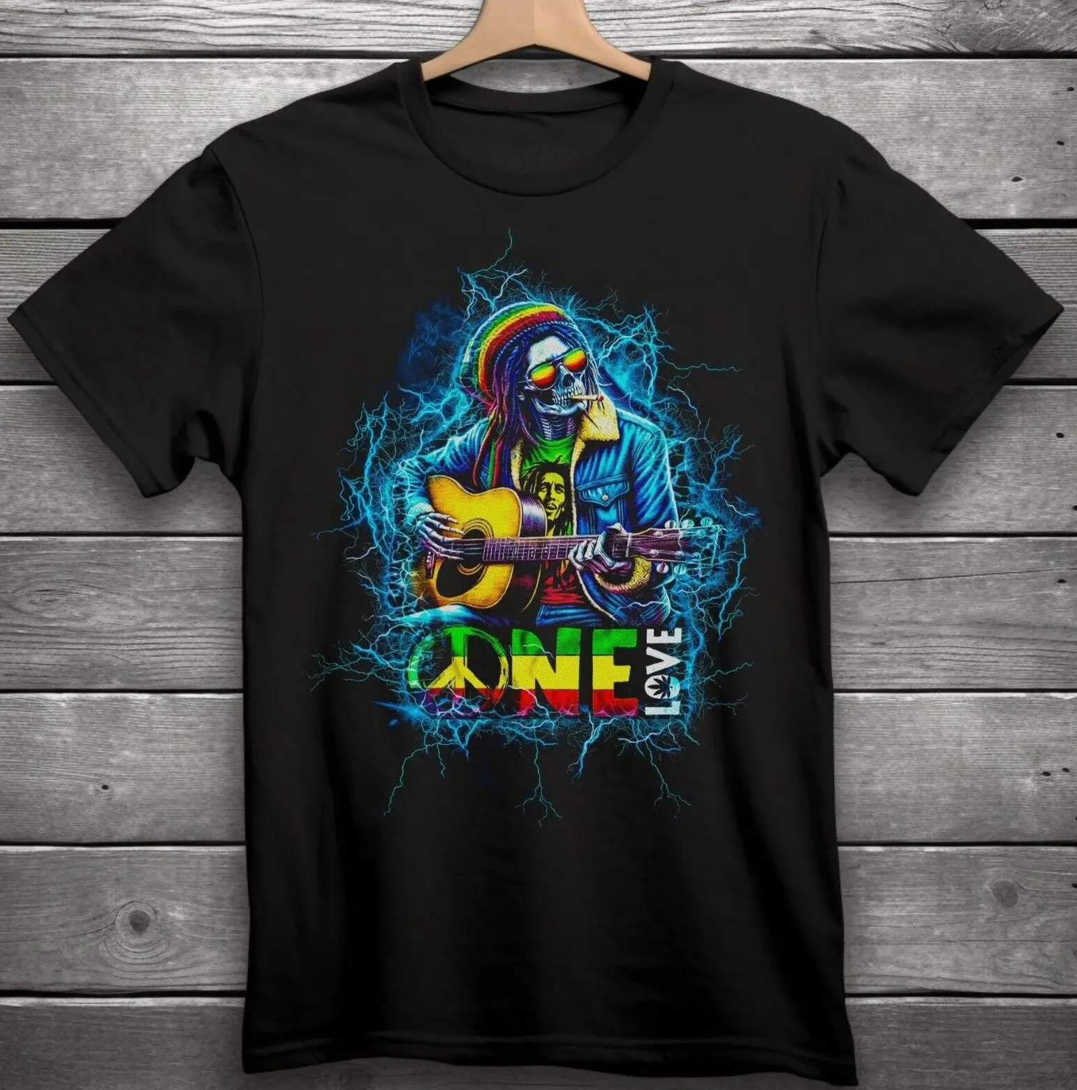 Bob Marley One Love Peace Band T-Shirt Black S-3XL