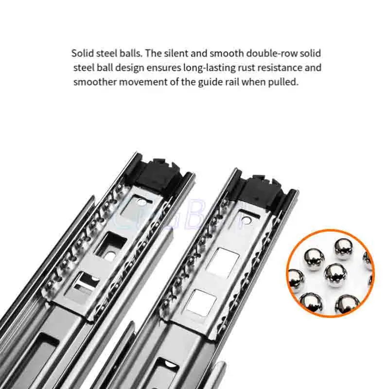 10/12/14/16inch-20inch 3-fold Drawer Slide Heavy Duty Black Stainless Steel Damped Ball Bearing Roller Rail 1Pcs