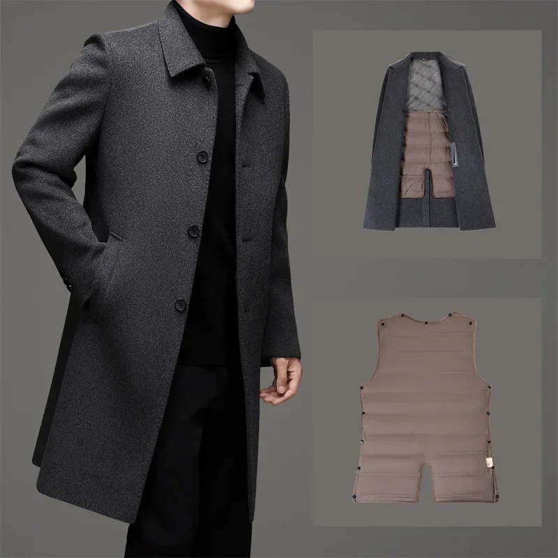 Men's Winter Fleece Down Jacket 2024 New Designer Clothing Thickened Coat With Detachable Liner Luxury Business Heating Down