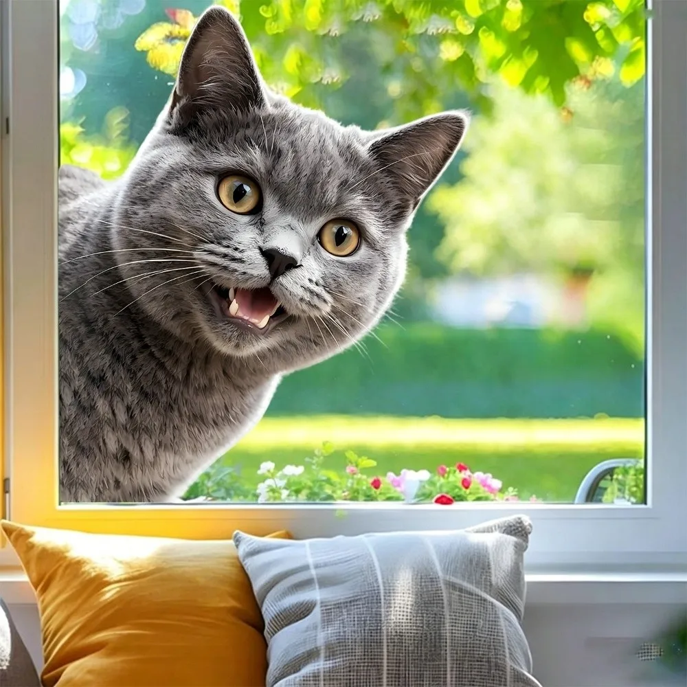 Electrostatic Cling Animal Window Sticker Reusable Waterproof Decorative Window Decal Removable Peeking Animal Decal