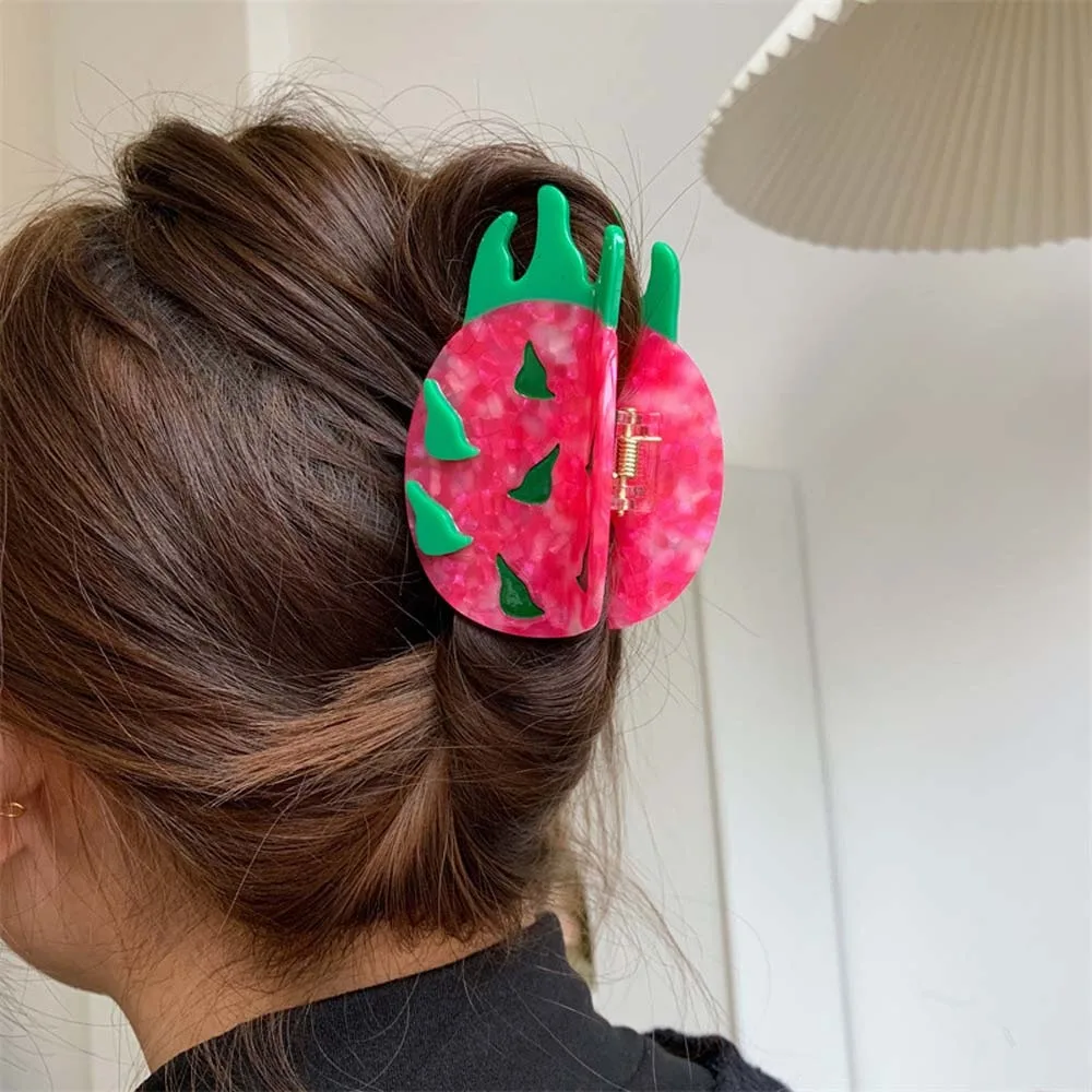 

Claw Clip Waterproof Fruit Shark Clip Sweet Korean Style Acetic Acid Hair Claw Pitaya Pear Acrylic Hair Accessories Gifts