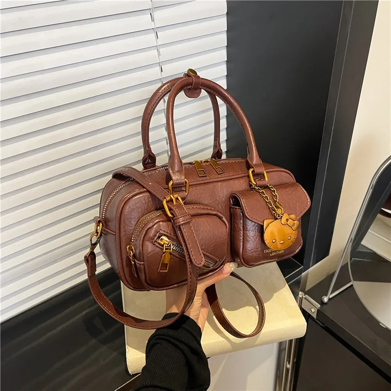 

Женская сумка для боулинга 2023 года, кожаная сумка с несколькими карманами, модная сумка через плечо с верхней ручкой, кошелек через плечо в винтажном стиле