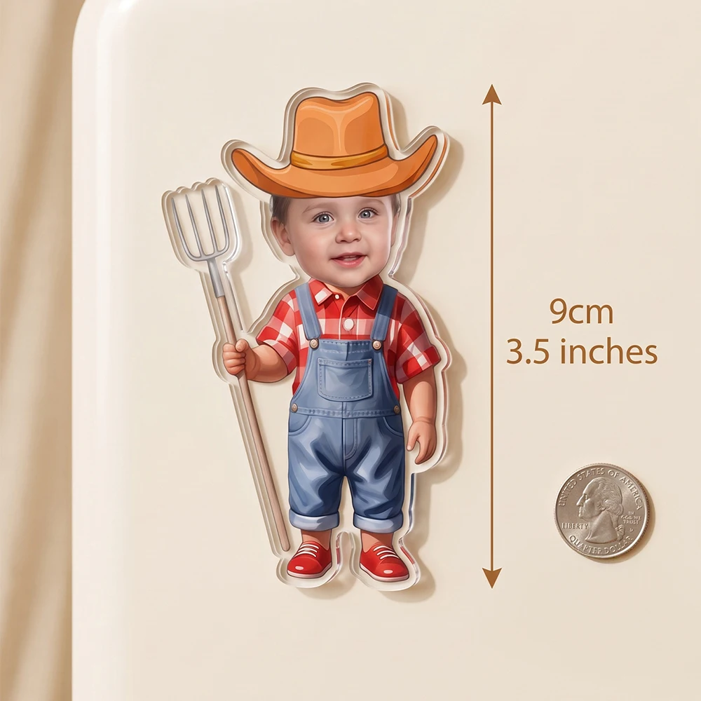 Personalized  Photo Fridge Magnet,  Cowboy Farmer Cartoon Design, Refrigerator Decor, Birthday Gift,Kitchen Home Decoration