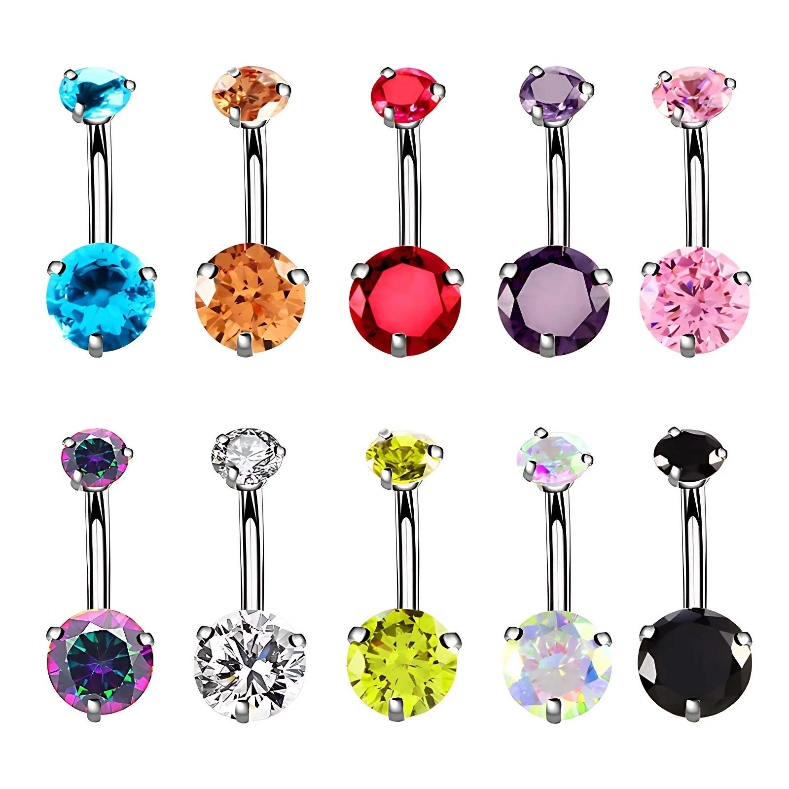 10 Colors Curved Belly Button Piercing 14G Stainless Steel Crystal Belly Piercing Women Zircon Navel Bar Cz Belly Ring Ombligo